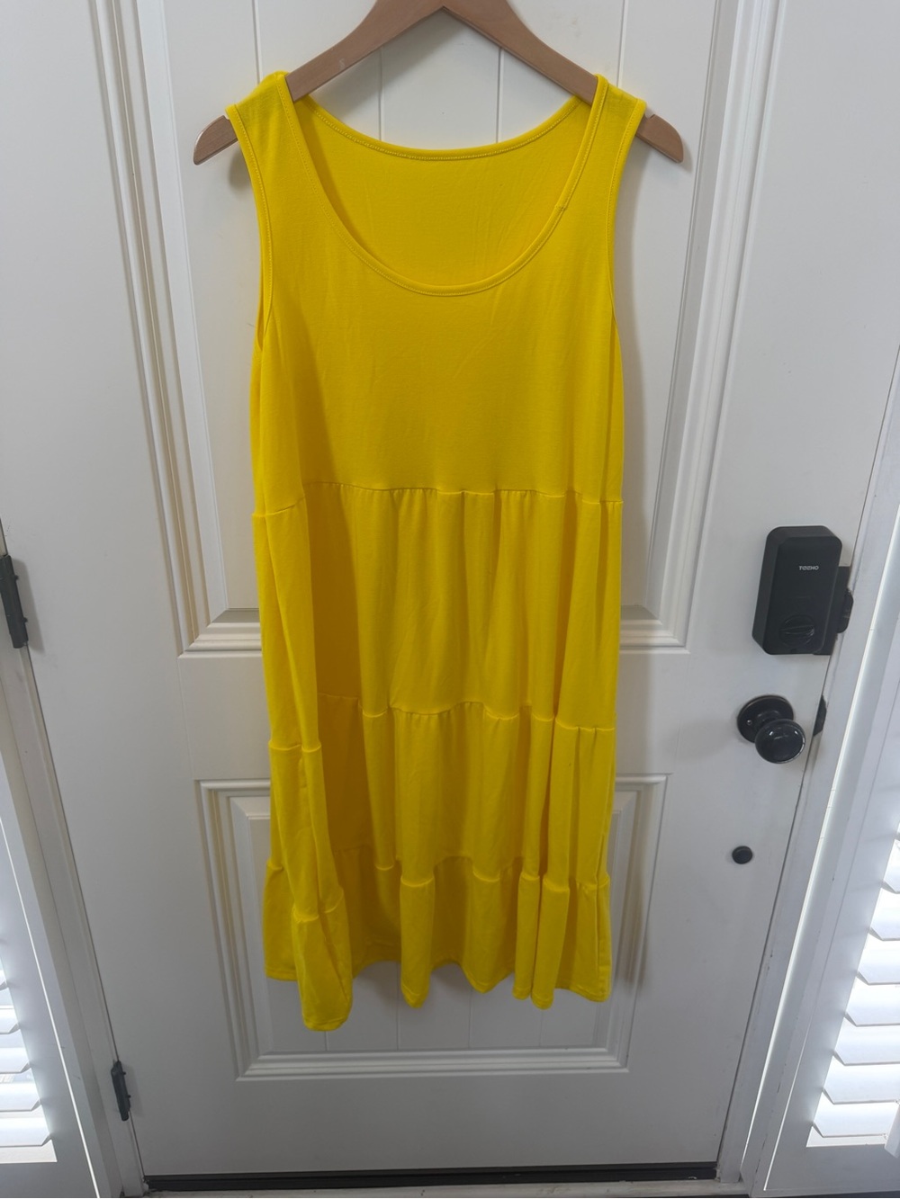 Amazon Yellow Sleeveless Tiered Midi Dress